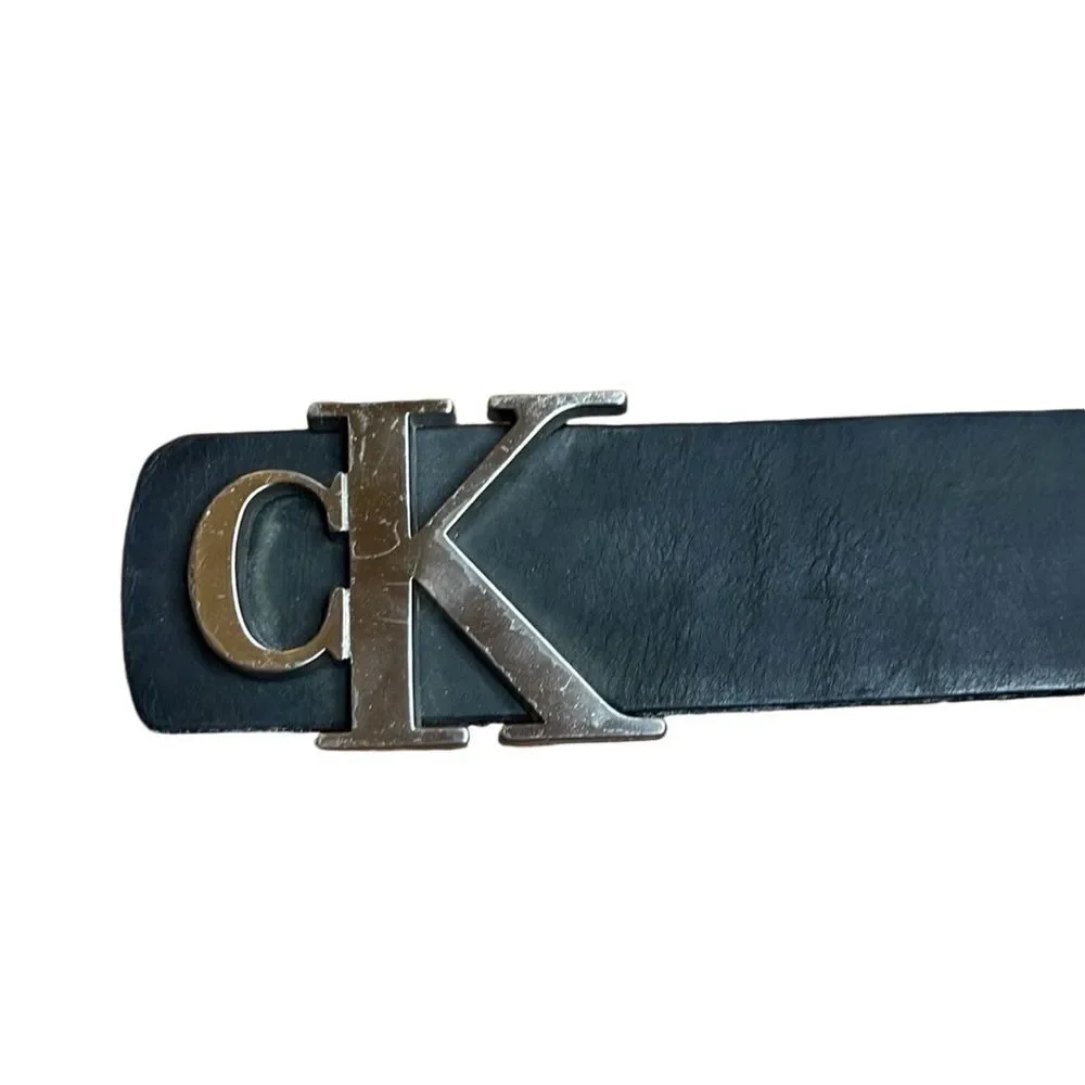 Calvin Klein Black Genuine Harness Leather Women Vintage CK Logo Belt Size S